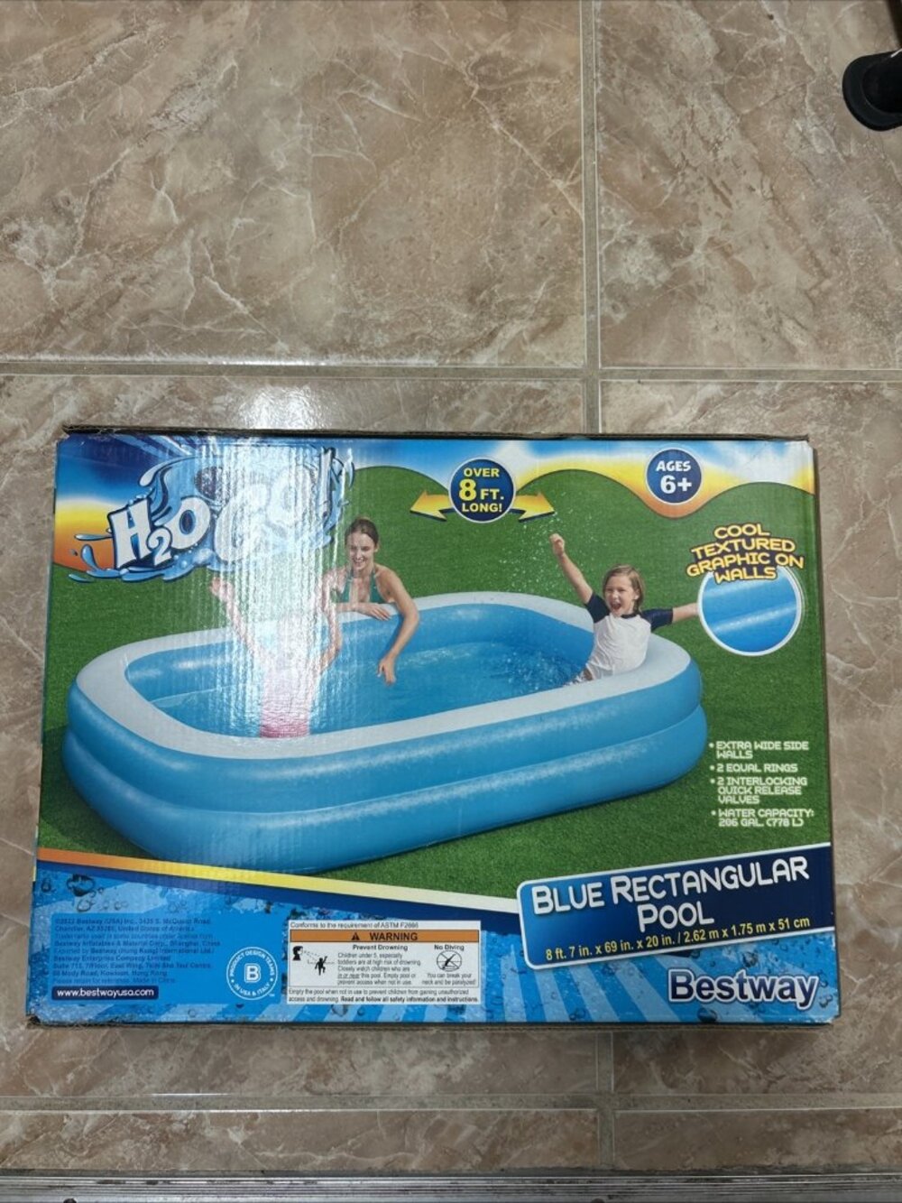 Bestway H2O Blue Rectangular Inflatable Above Ground Pool New In Box - Picture 4 of 4